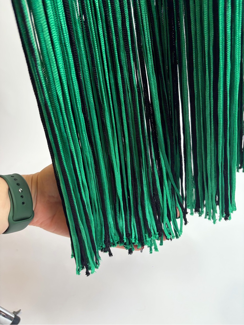 Sandro Bambie Black & Green Fringe Hem Knit Dress - Picture 6 of 10